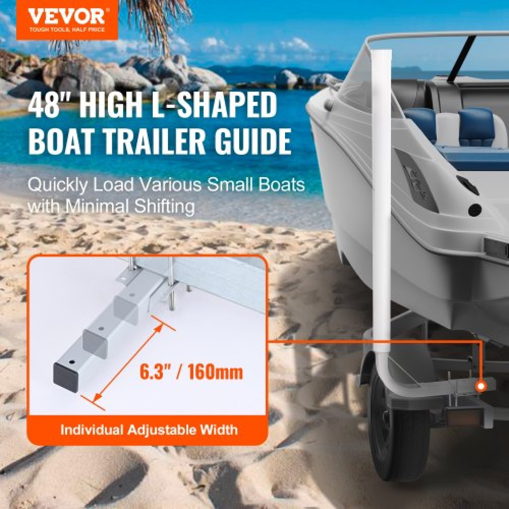 VEVOR Boat Trailer Guide, 1.2M Adjustable Design Trailer Guide Poles, 2PCS Rustproof Galvanized Steel Trailer Guide ons, Trailer Guides with PVC Pipes, for Ski Boat, Fishing Boat or Sailboat Trailer