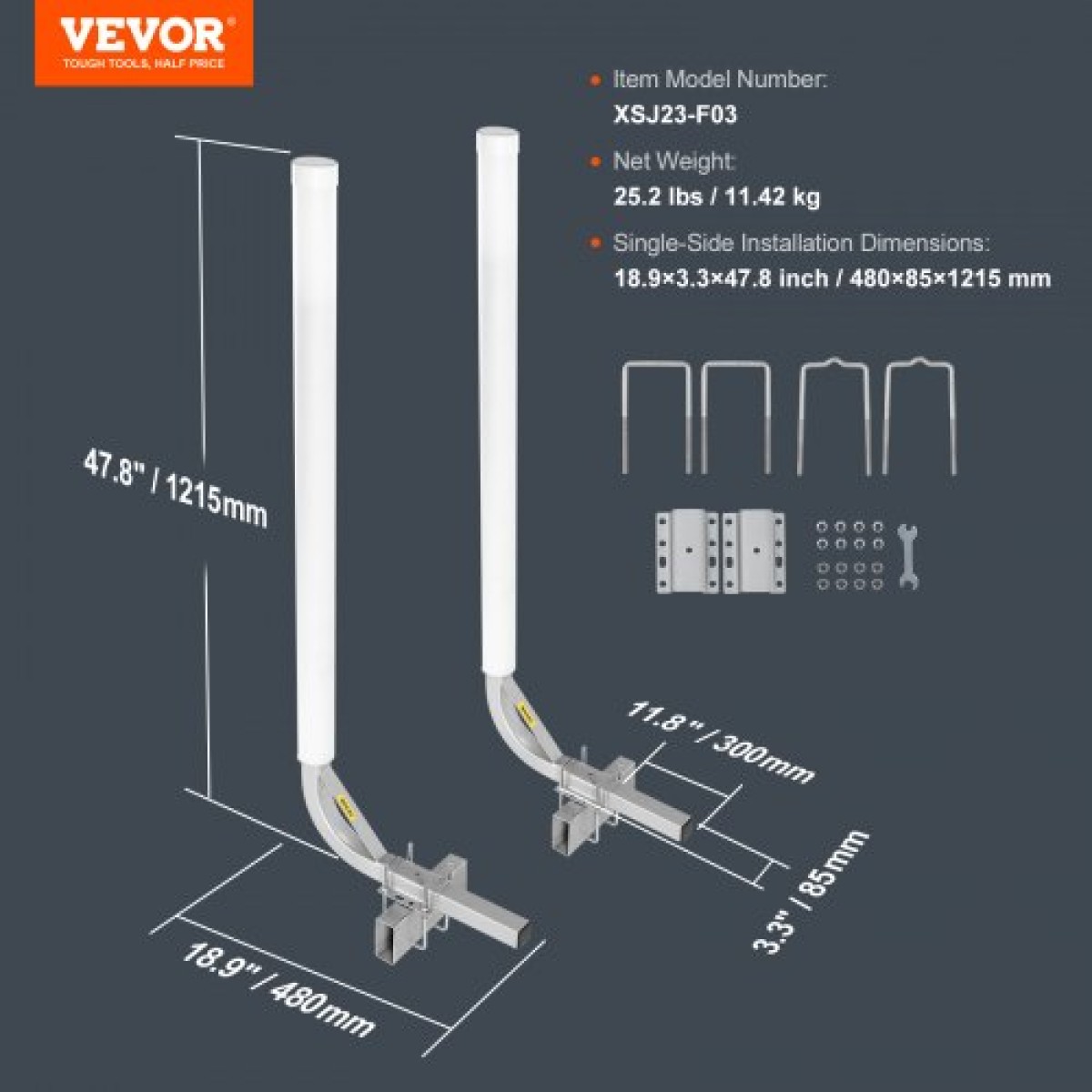 Οδηγός ρυμουλκούμενου σκάφους VEVOR, 1219,2 mm Ρυθμιζόμενοι στύλοι οδηγού ρυμουλκούμενου σχεδίου, οδηγοί ρυμουλκούμενων από χάλυβα υψηλής σκληρότητας 2 τμχ, οδηγοί ρυμουλκούμενων με σωλήνες PVC, για σκάφος σκι, ψαρόβαρκα ή ρυμουλκούμενο ιστιοφόρου