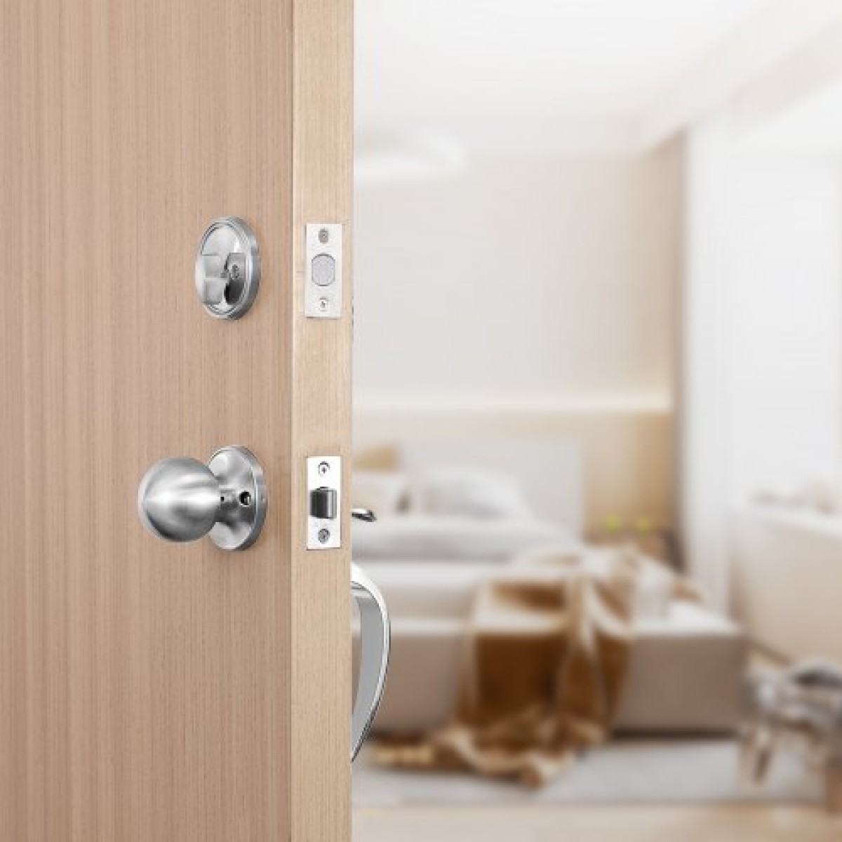 Σετ χειρολαβής και Deadbolt μπροστινής πόρτας VEVOR, Σετ κλειδαριάς μπροστινής πόρτας από σατινέ νικέλιο με εσωτερικό πόμολο, ρυθμιζόμενη απόσταση οπών μονοκύλινδρο χειρολαβή, για δεξιά και αριστερά είσοδο και μπροστινή πόρτα