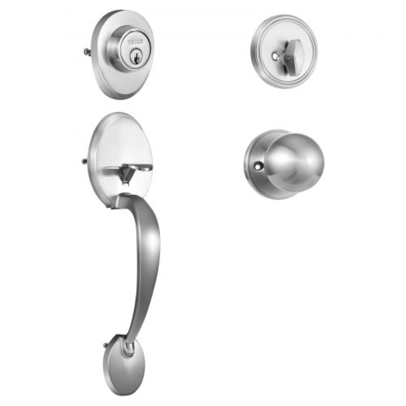 Σετ χειρολαβής και Deadbolt μπροστινής πόρτας VEVOR, Σετ κλειδαριάς μπροστινής πόρτας από σατινέ νικέλιο με εσωτερικό πόμολο, ρυθμιζόμενη απόσταση οπών μονοκύλινδρο χειρολαβή, για δεξιά και αριστερά είσοδο και μπροστινή πόρτα