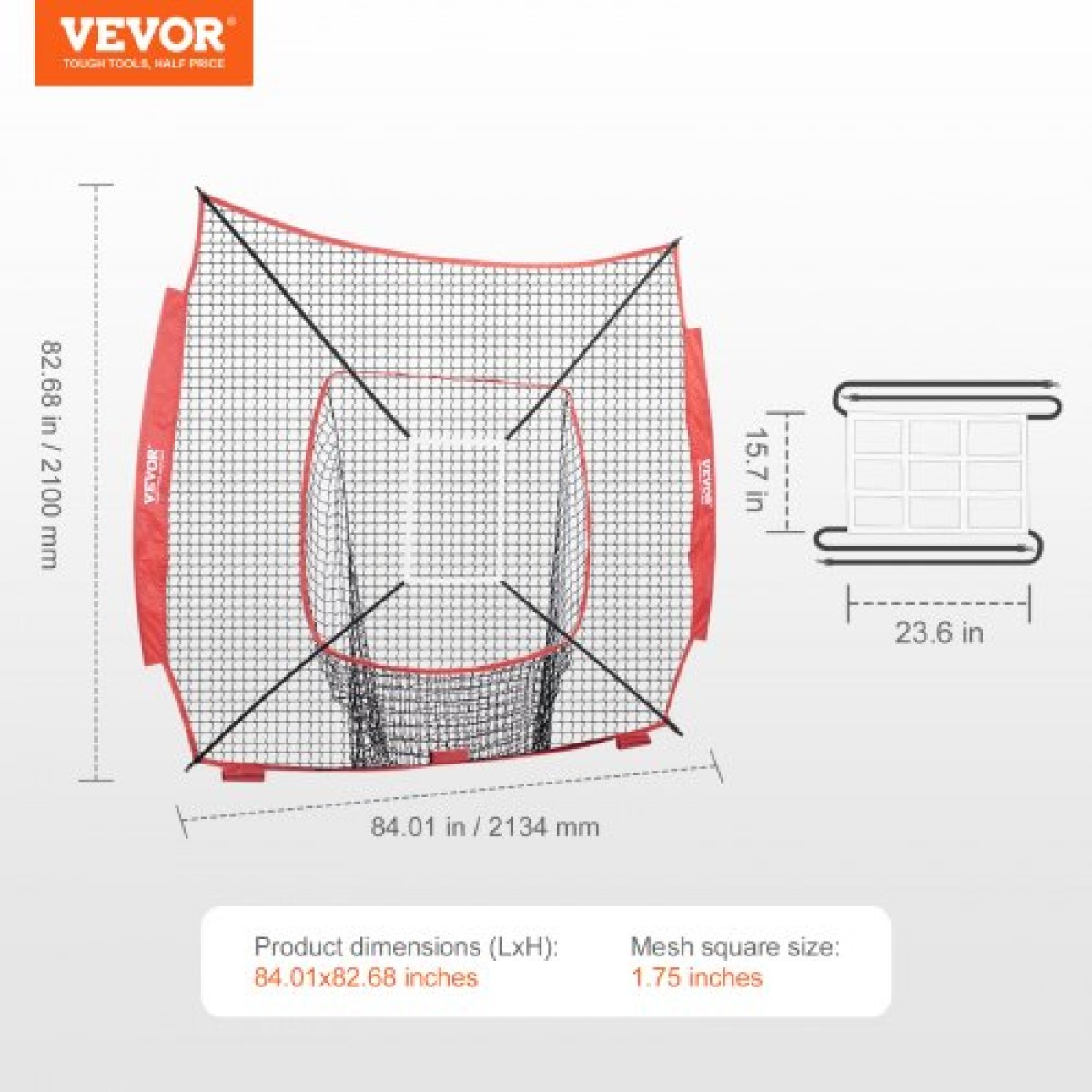 VEVOR 7x7 ft δίχτυ προπόνησης μπέιζμπολ σόφτμπολ, φορητό δίχτυ προπόνησης του μπέιζμπολ για βολτάρισμα, βοηθήματα προπόνησης εξοπλισμού μπέιζμπολ Backstop με ζώνη κρούσης (μόνο δίχτυ)