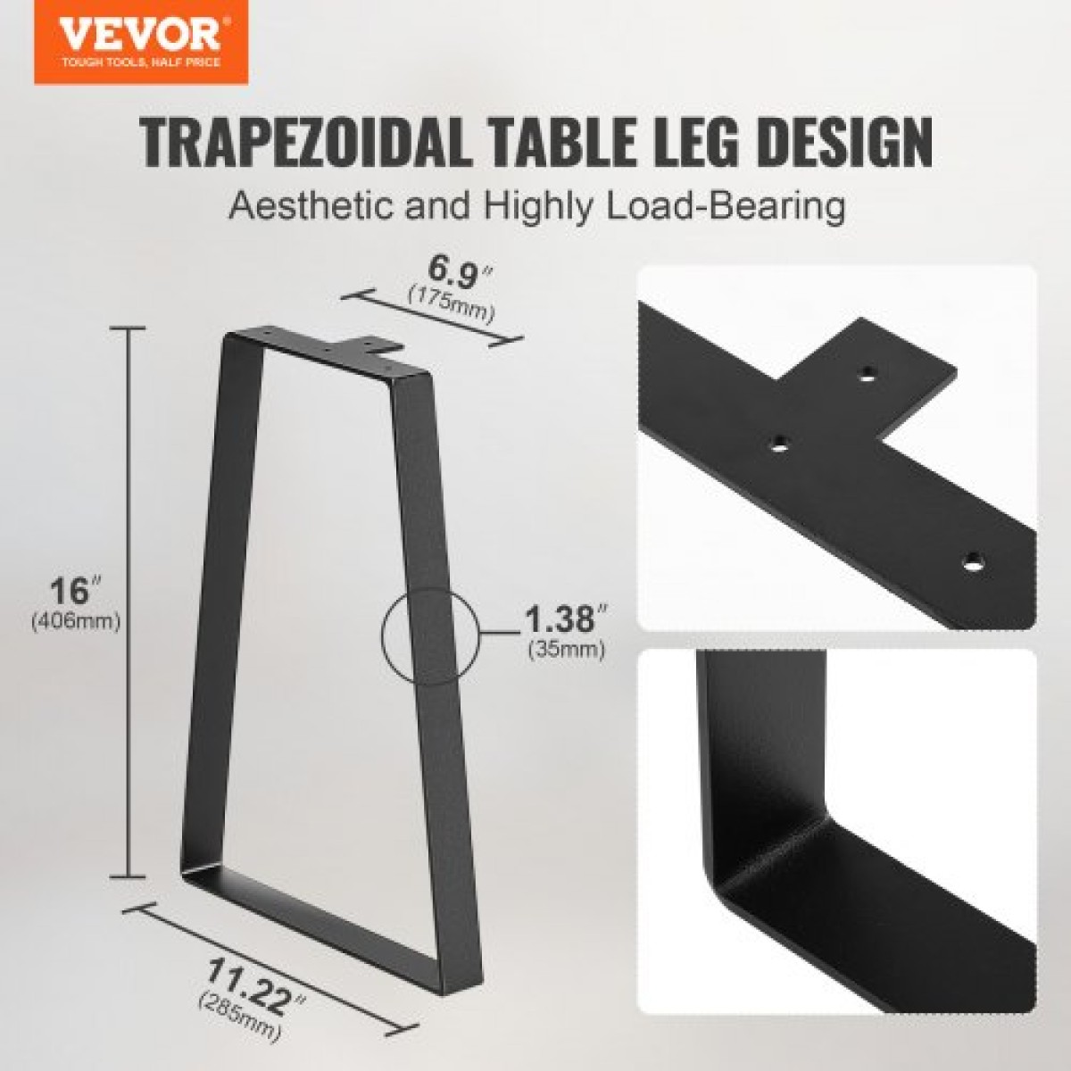 Πόδια τραπεζιού VEVOR 406.4MM Τραπεζοειδές Ατσάλι, Ανταλλακτικά Πόδια επίπλων Σετ 2 για DIY Τραπεζάκια σαλονιού, Μοντέρνα Γραφεία, Πάγκος, Νυχτοστάσια, Καναπές, Μέγιστο Φορτίο 181,4 KG Βαρύ, Πόδια Γρήγορης Τοποθέτησης Μαύρα