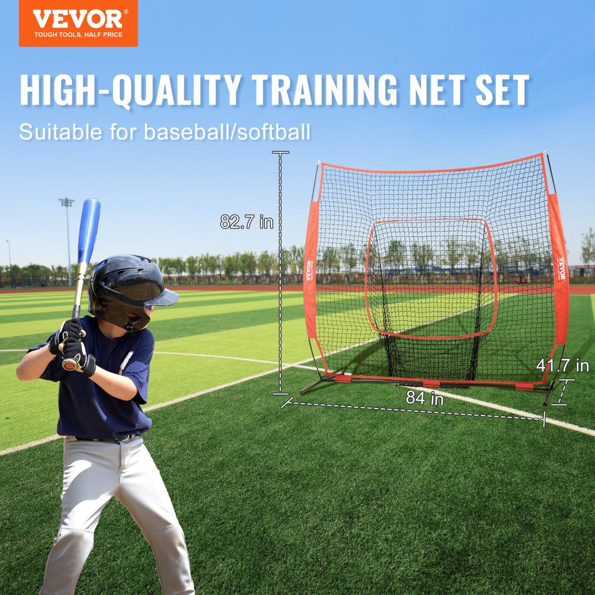 VEVOR 213,4 x 213,4 cm Baseball Softball Practice Net, Φορητό δίχτυ προπόνησης Baseball for Hitting Batting Catching Pitching, Backstop Baseball Equipment Training Aid with Carry Bag and Strike Zone