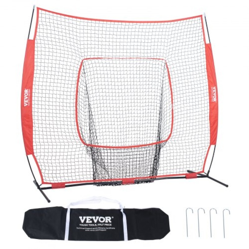 VEVOR 213,4 x 213,4 cm Baseball Softball Practice Net, Φορητό δίχτυ προπόνησης Baseball for Hitting Batting Catching Pitching, Backstop Baseball Equipment Training Aid with Carry Bag and Strike Zone