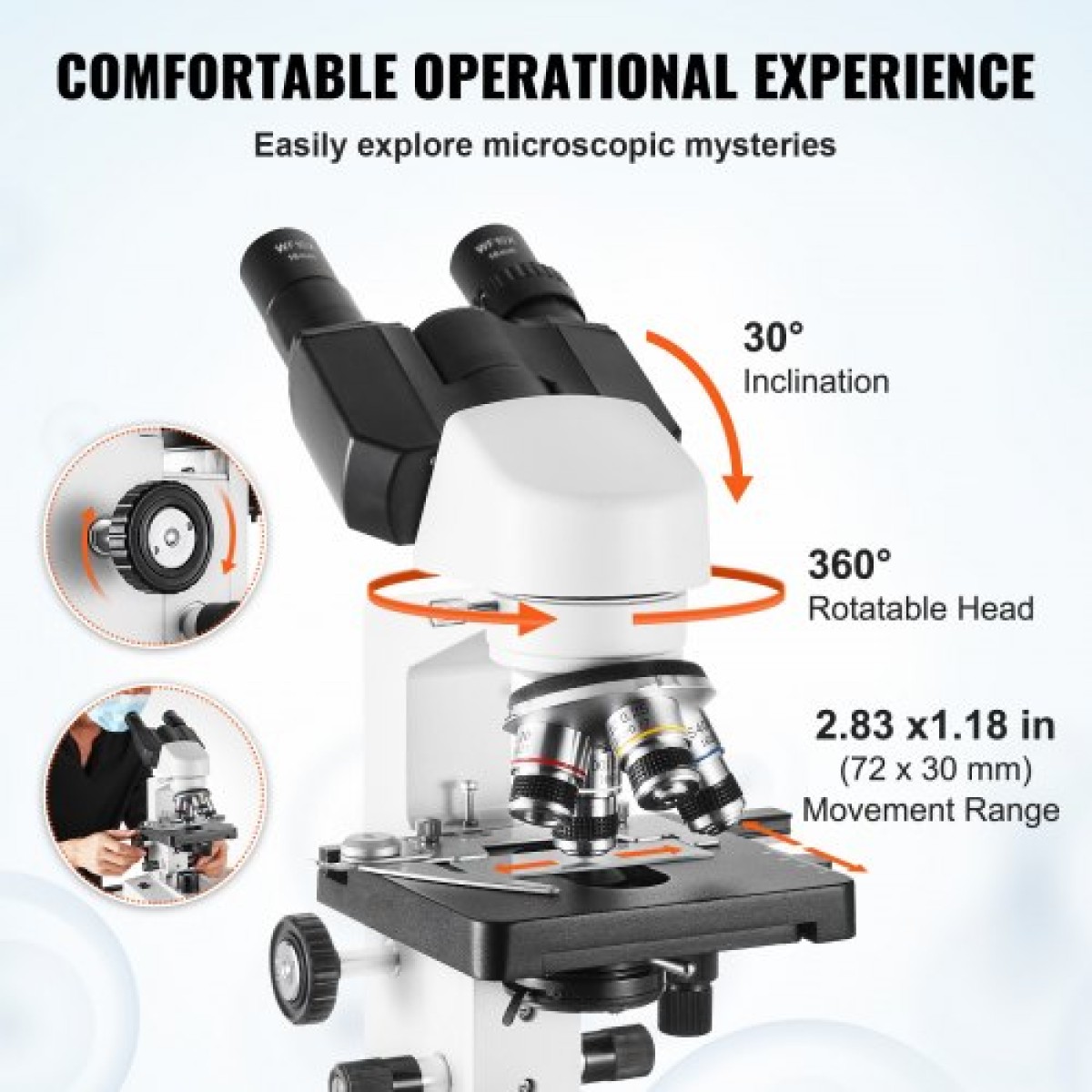 Σύνθετο μικροσκόπιο VEVOR Binocular, μεγέθυνση 40X-2500X, Binocular Compound Lab μικροσκόπιο με φωτισμό LED, μηχανικό στάδιο δύο επιπέδων, περιλαμβάνει θήκη τηλεφώνου & διαφάνειες μικροσκοπίου