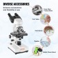 Σύνθετο μικροσκόπιο VEVOR Binocular, μεγέθυνση 40X-2500X, Binocular Compound Lab μικροσκόπιο με φωτισμό LED, μηχανικό στάδιο δύο επιπέδων, περιλαμβάνει θήκη τηλεφώνου & διαφάνειες μικροσκοπίου