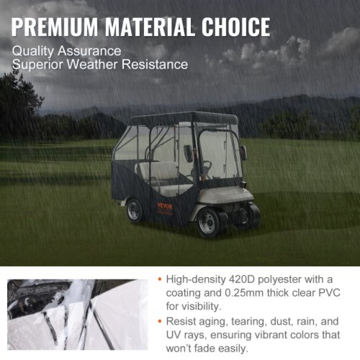 Περίβλημα VEVOR Golf Cart, 420D Polyester Driving Consure με διαφανή παράθυρα 4 όψεων, 4 καλύμματα Passenger Club Car Cars για 2+2 Passenger Cart Golf, Αντιηλιακό και ανθεκτικό στη σκόνη κάλυμμα εξωτερικού καροτσιού