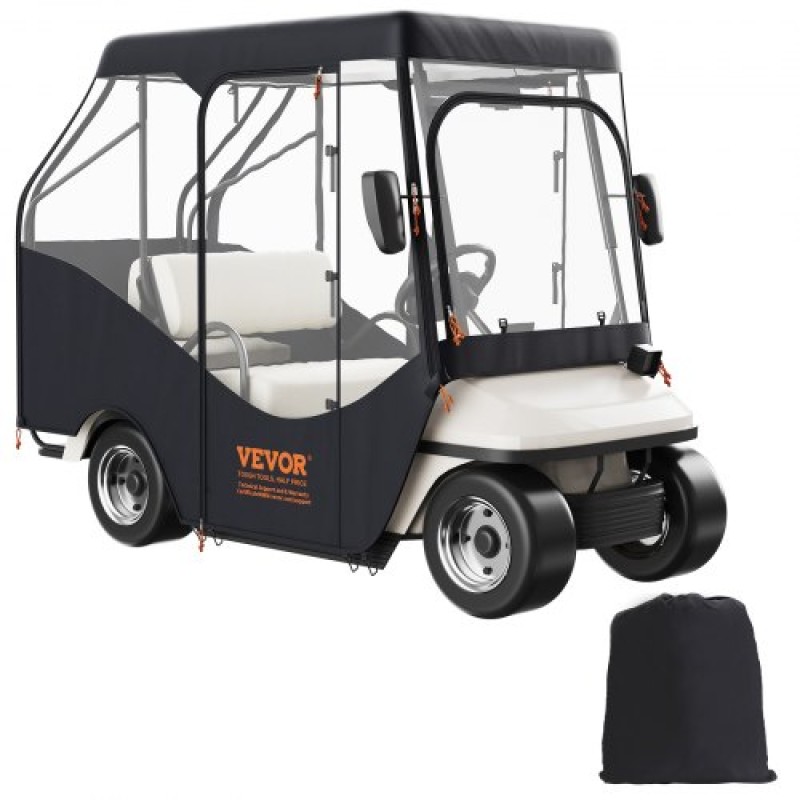 Περίβλημα VEVOR Golf Cart, 420D Polyester Driving Consure με διαφανή παράθυρα 4 όψεων, 4 καλύμματα Passenger Club Car Cars για 2+2 Passenger Cart Golf, Αντιηλιακό και ανθεκτικό στη σκόνη κάλυμμα εξωτερικού καροτσιού