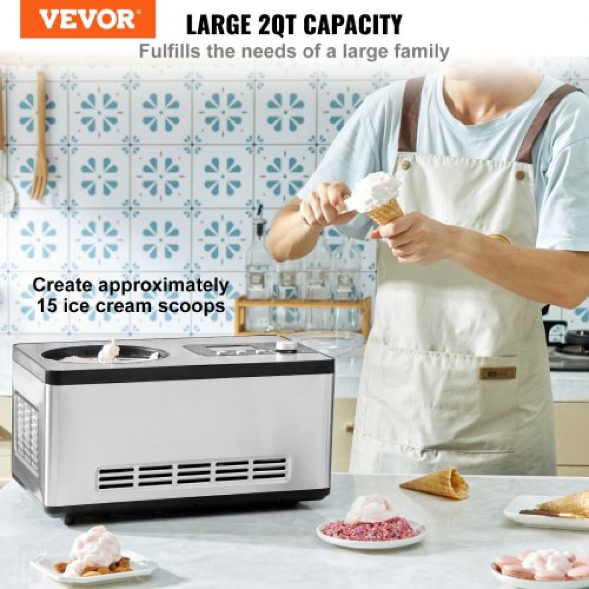 VEVOR 1.9 L Automatic Ice Cream Machine Electric Yogurt Gelato Make Silver