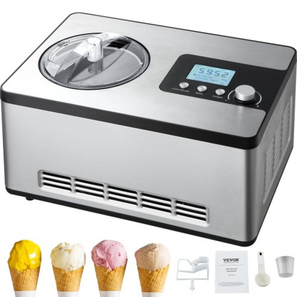 VEVOR 1.9 L Automatic Ice Cream Machine Electric Yogurt Gelato Make Silver