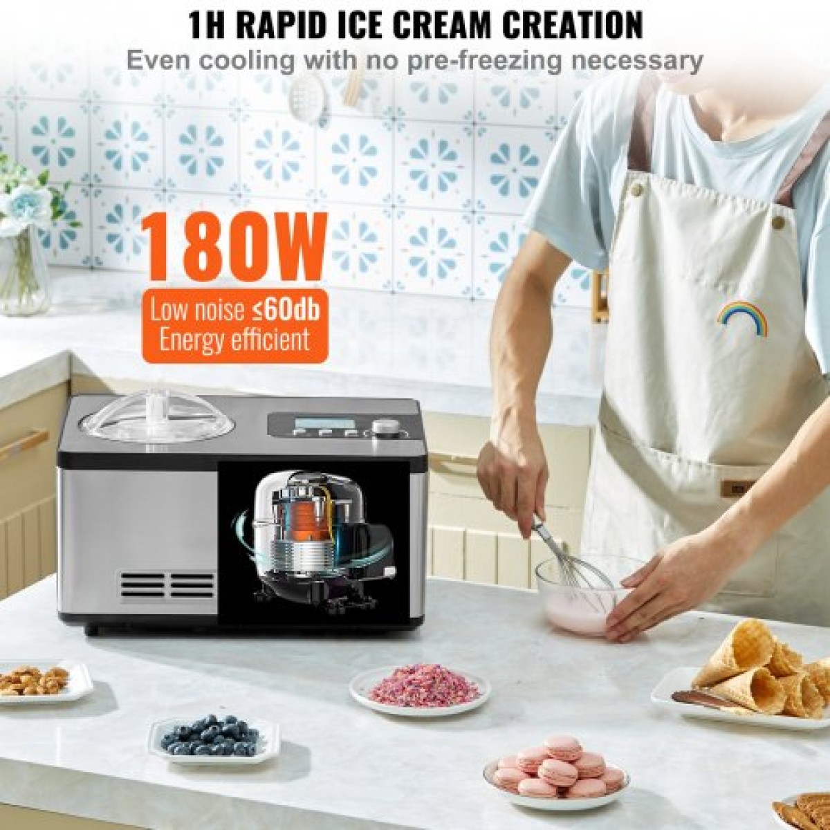 VEVOR 1.9 L Automatic Ice Cream Machine Electric Yogurt Gelato Make Silver