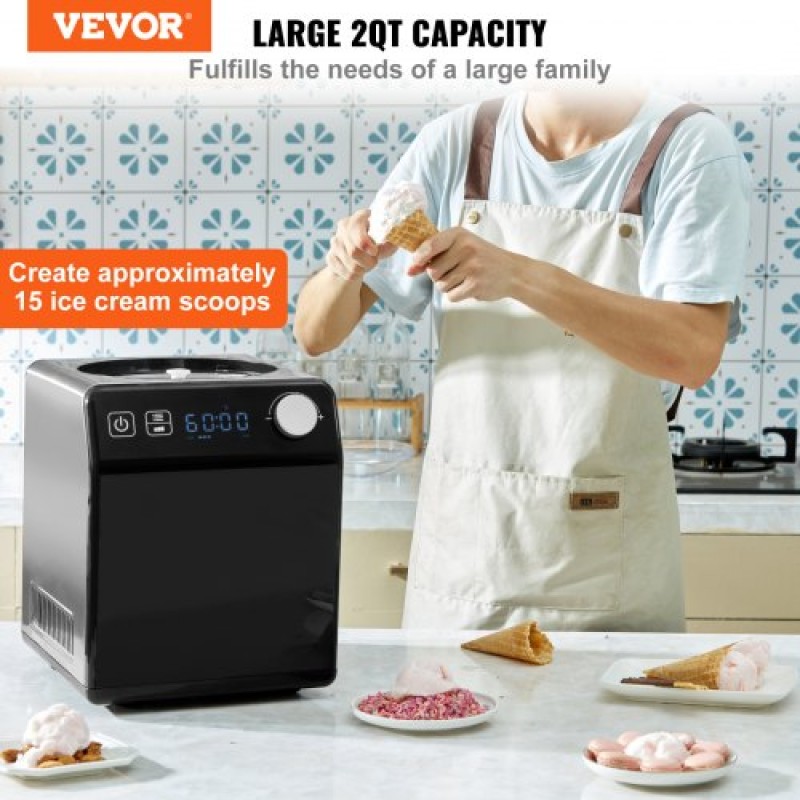 VEVOR 2 Quart Automatic Ice Cream Machine Electric Yogurt Gelato Make Black