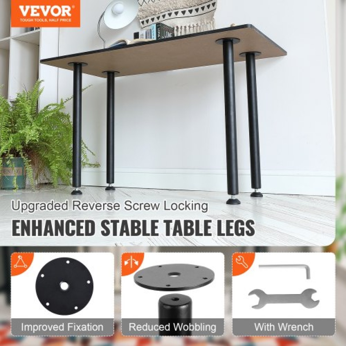 VEVOR 711.2MM Ρυθμιζόμενα πόδια γραφείου, Πόδια επίπλων τραπεζιού γραφείου από ενισχυμένο ατσάλι Σετ 4 τεμαχίων για DIY, 544,3 KG Επιτραπέζια πόδια βαρέως τύπου χωρητικότητας 544,3 KG, Πόδια γρήγορης εγκατάστασης με ρυθμιζόμενο κύπελλο ποδιών μαύρο