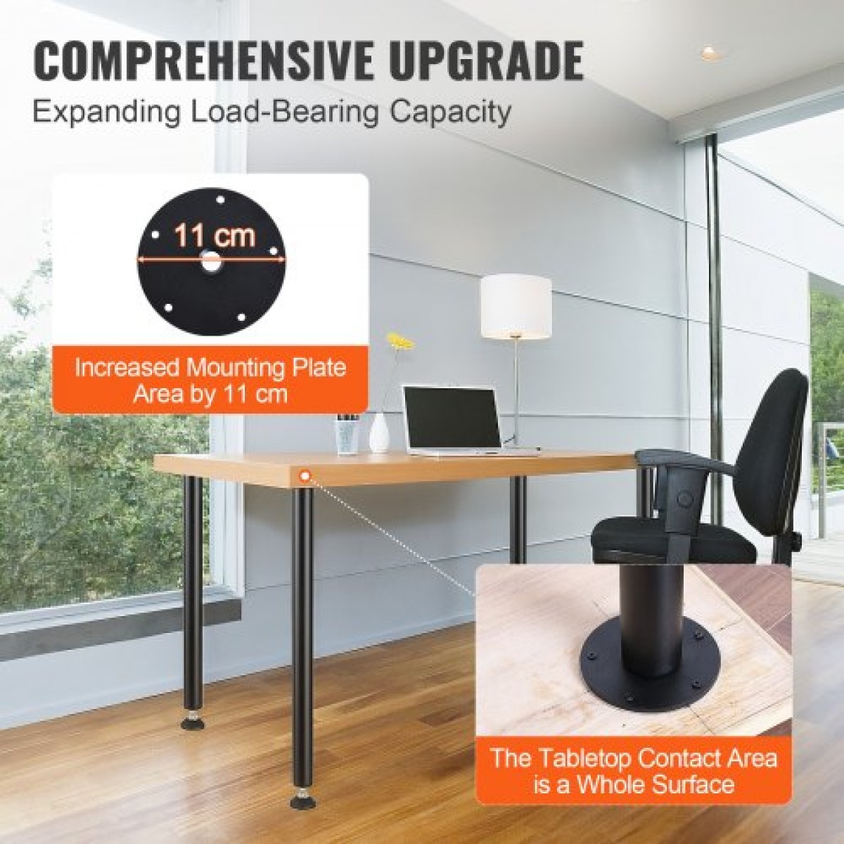 VEVOR 711.2MM Ρυθμιζόμενα πόδια γραφείου, Πόδια επίπλων τραπεζιού γραφείου από ενισχυμένο ατσάλι Σετ 4 τεμαχίων για DIY, 544,3 KG Επιτραπέζια πόδια βαρέως τύπου χωρητικότητας 544,3 KG, Πόδια γρήγορης εγκατάστασης με ρυθμιζόμενο κύπελλο ποδιών μαύρο