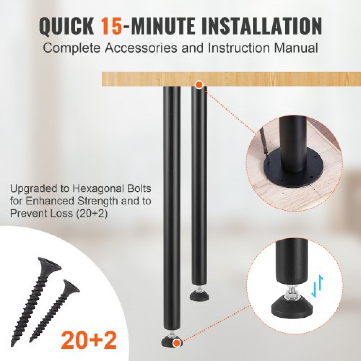 VEVOR 711.2MM Ρυθμιζόμενα πόδια γραφείου, Πόδια επίπλων τραπεζιού γραφείου από ενισχυμένο ατσάλι Σετ 4 τεμαχίων για DIY, 544,3 KG Επιτραπέζια πόδια βαρέως τύπου χωρητικότητας 544,3 KG, Πόδια γρήγορης εγκατάστασης με ρυθμιζόμενο κύπελλο ποδιών μαύρο