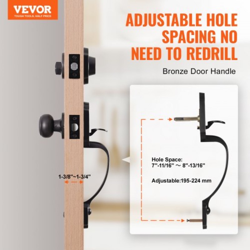 Σετ χειρολαβής μπροστινής πόρτας και Deadbolt VEVOR, Σετ κλειδαριάς μπροστινής πόρτας με εσωτερικό πόμολο, ρυθμιζόμενη απόσταση οπών μονοκύλινδρο, για δεξιά και αριστερόχειρη είσοδο, βουρτσισμένο λάδι τριμμένο μπρούτζο