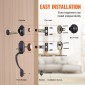 Σετ χειρολαβής μπροστινής πόρτας και Deadbolt VEVOR, Σετ κλειδαριάς μπροστινής πόρτας με εσωτερικό πόμολο, ρυθμιζόμενη απόσταση οπών μονοκύλινδρο, για δεξιά και αριστερόχειρη είσοδο, βουρτσισμένο λάδι τριμμένο μπρούτζο