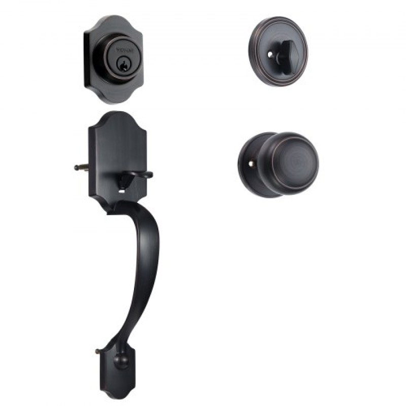 Σετ χειρολαβής μπροστινής πόρτας και Deadbolt VEVOR, Σετ κλειδαριάς μπροστινής πόρτας με εσωτερικό πόμολο, ρυθμιζόμενη απόσταση οπών μονοκύλινδρο, για δεξιά και αριστερόχειρη είσοδο, βουρτσισμένο λάδι τριμμένο μπρούτζο