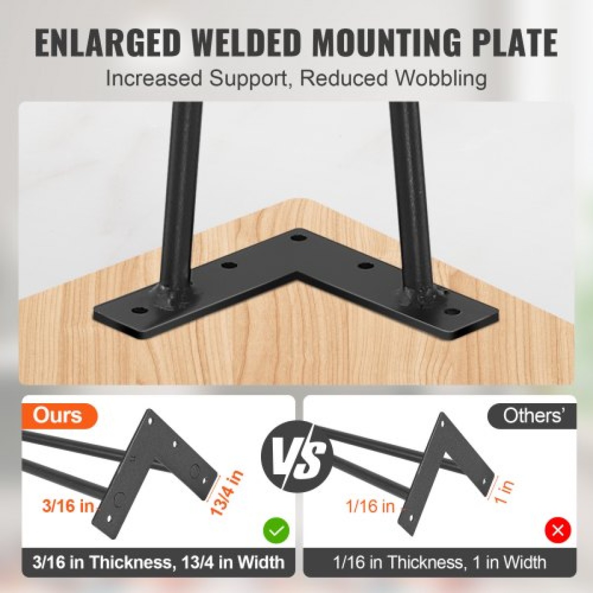 Πόδια επίπλων φουρκέτας VEVOR 406.4MM, Μεταλλικά DIY έργα για κομοδίνο, τραπεζάκι σαλονιού, γραφείο, χωρητικότητα 226,8 KG με προστατευτικά δαπέδου από καουτσούκ, μεταλλικά ανθεκτικά μοντέρνα πόδια τραπεζιού βαρέως τύπου, 4 ΤΕΜ.