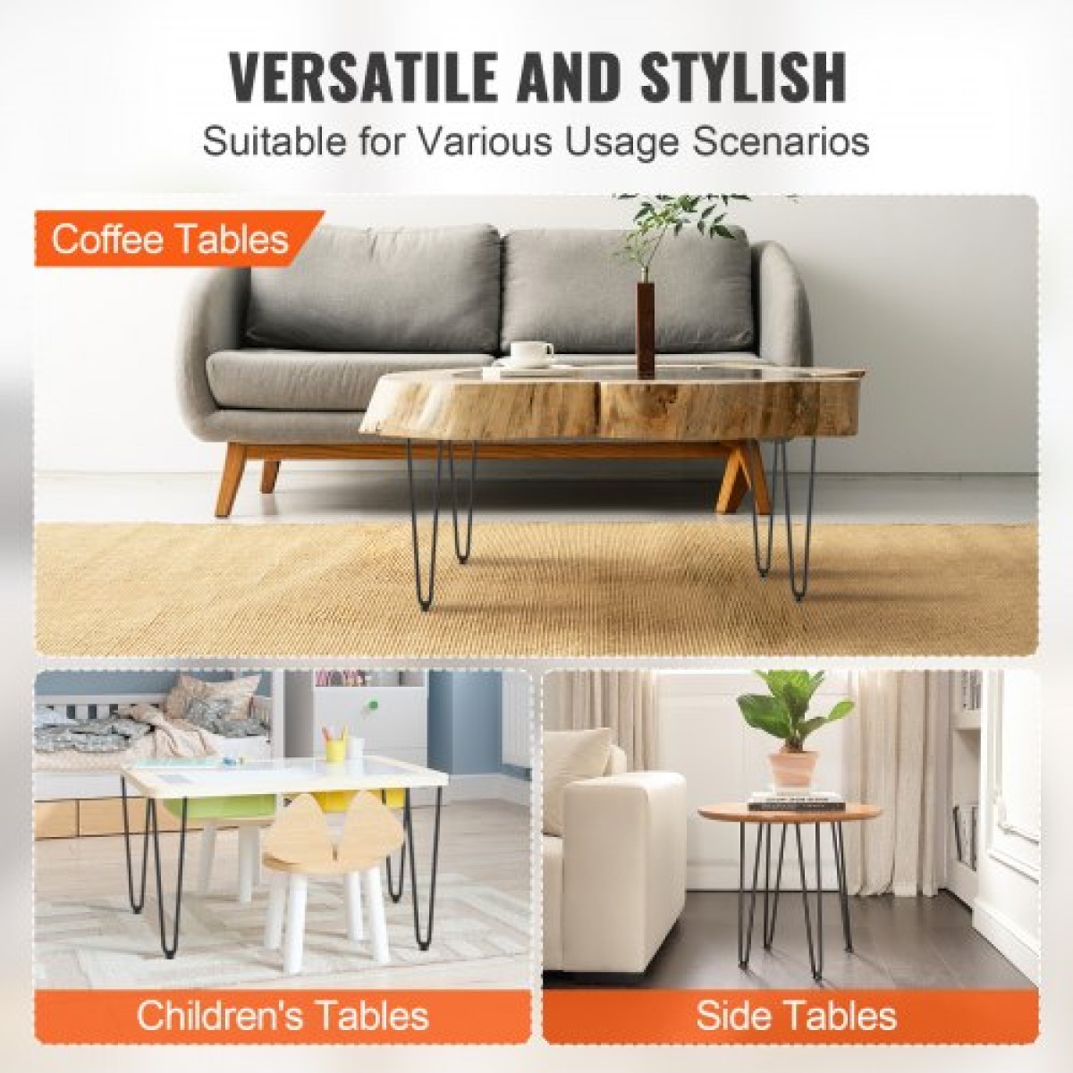 Πόδια επίπλων φουρκέτας VEVOR 406.4MM, Μεταλλικά DIY έργα για κομοδίνο, τραπεζάκι σαλονιού, γραφείο, χωρητικότητα 226,8 KG με προστατευτικά δαπέδου από καουτσούκ, μεταλλικά ανθεκτικά μοντέρνα πόδια τραπεζιού βαρέως τύπου, 4 ΤΕΜ.