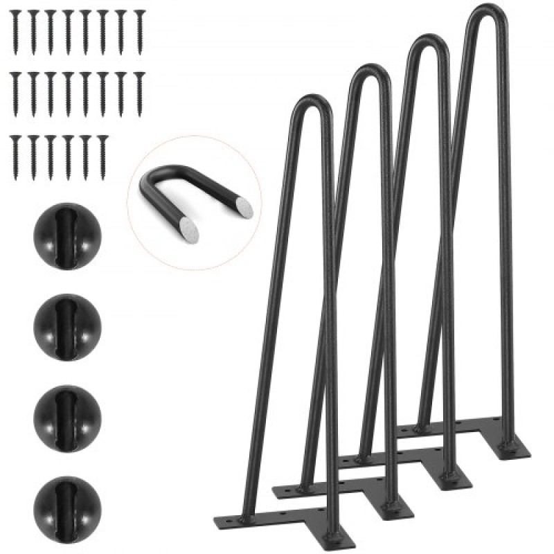 Πόδια επίπλων φουρκέτας VEVOR 406.4MM, Μεταλλικά DIY έργα για κομοδίνο, τραπεζάκι σαλονιού, γραφείο, χωρητικότητα 226,8 KG με προστατευτικά δαπέδου από καουτσούκ, μεταλλικά ανθεκτικά μοντέρνα πόδια τραπεζιού βαρέως τύπου, 4 ΤΕΜ.