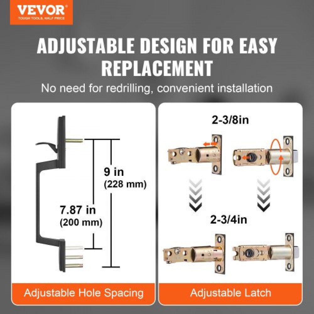 VEVOR Double Door Handle Set, Matte Black Square Door Lever, Double Front Door Handle Set with Reversible Handle Lever, Heavy Duty Double Door Lock Set with Dummy, for Office Door or Front Door