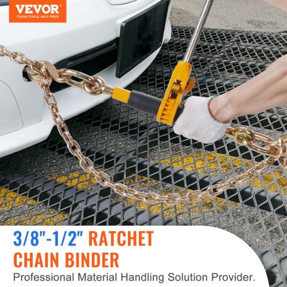 VEVOR Ratchet Chain Binder 2PCS, 3/8"-1/2" Heavy Duty Load Binders, with G80 Chains 12000 lbs Secure Load Limit, Labor-saving Anti-skid Handle, Tie Down Hauling Chain Binders for Flatbed Truck Trailer