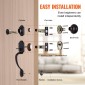 Σετ χειρολαβής μπροστινής πόρτας και Deadbolt VEVOR, Σετ κλειδαριάς μπροστινής πόρτας ματ μαύρο με εσωτερικό πόμολο, ρυθμιζόμενη απόσταση οπών μονοκύλινδρο χειρολαβή, για δεξιά και αριστερά είσοδο και μπροστινή πόρτα