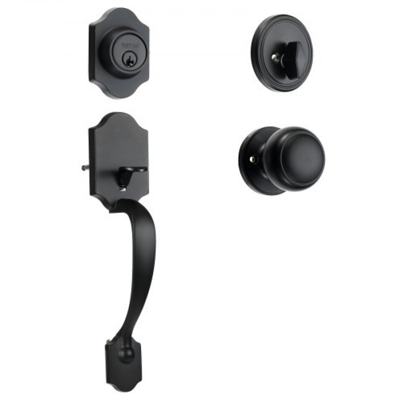 Σετ χειρολαβής μπροστινής πόρτας και Deadbolt VEVOR, Σετ κλειδαριάς μπροστινής πόρτας ματ μαύρο με εσωτερικό πόμολο, ρυθμιζόμενη απόσταση οπών μονοκύλινδρο χειρολαβή, για δεξιά και αριστερά είσοδο και μπροστινή πόρτα