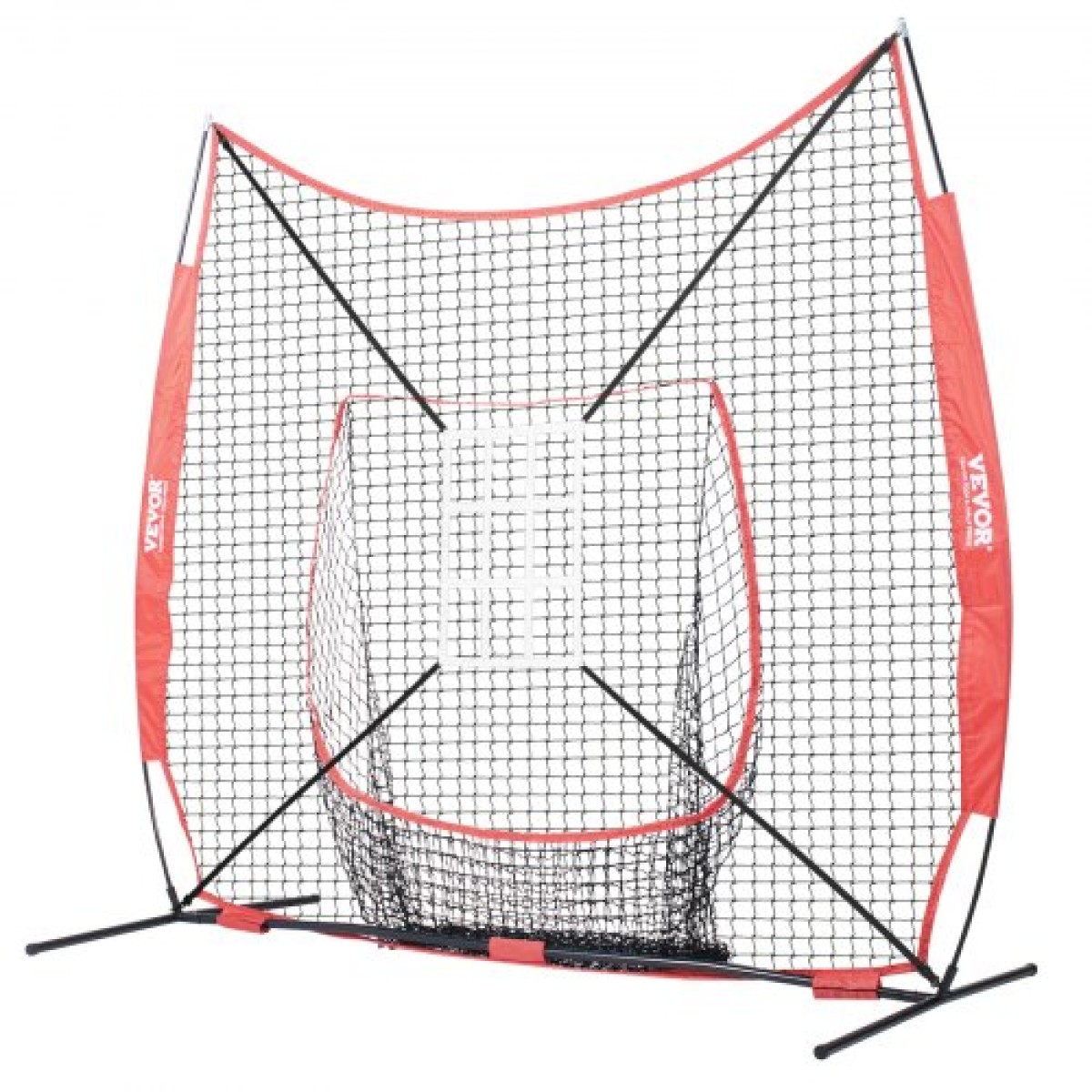VEVOR 7x7 ft δίχτυ προπόνησης μπέιζμπολ σόφτμπολ, φορητό δίχτυ προπόνησης μπέιζμπολ για χτυπήματα, εξοπλισμός οπίσθιας πλάκας με πλαίσιο τόξου, τσάντα μεταφοράς, ζώνη κρούσης, 12 μπάλες, μπλουζάκι και συλλέκτης μπάλας