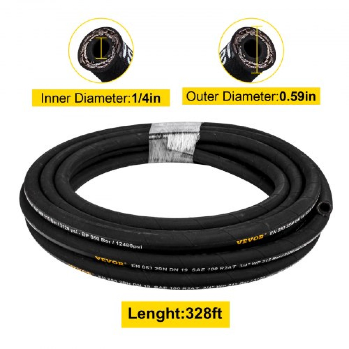 Υδραυλικός σωλήνας VEVOR 1/4 ίντσας x 328 πόδια, κουλουριασμένος υδραυλικός σωλήνας 5800 PSI, ελαστικός υδραυλικός σωλήνας με 2 πλεξούδα από σύρμα από χάλυβα υψηλής αντοχής, υδραυλικός σωλήνας όγκου -20℃ έως 140℃, εύκαμπτη θήκη υδραυλικού λαδιού
