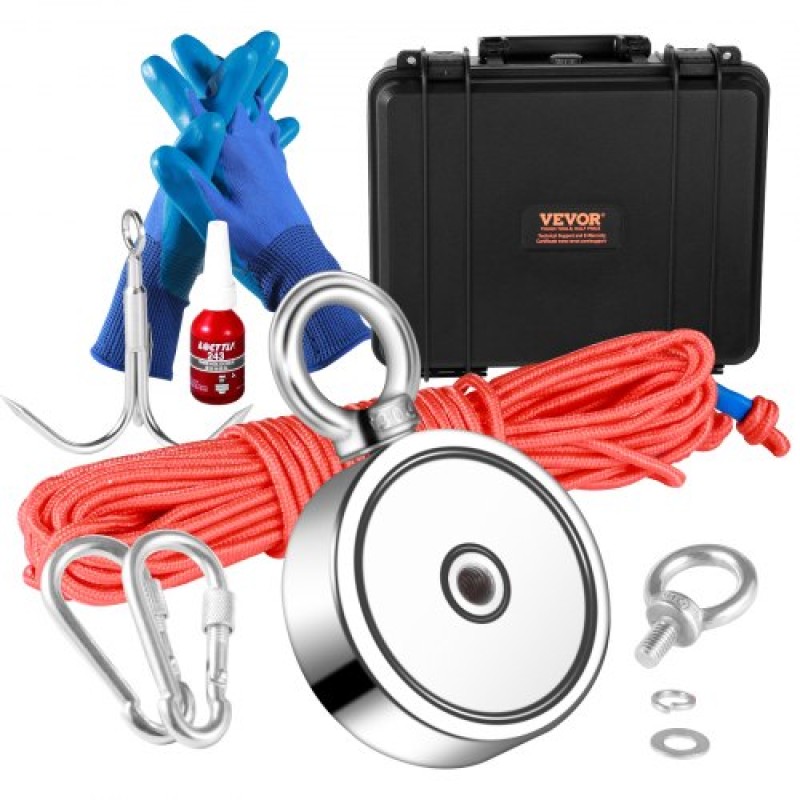 VEVOR Magnet Fishing Kit, 544,3 kg Μαγνήτες ψαρέματος διπλής όψης Pulling Force, Μαγνήτης διαμέτρου 7,5 cm με σχοινί, γάντζος αγκίστρωσης, γάντια, αδιάβροχη θήκη, κλείδωμα με νήματα, μπουλόνι ματιών, για ψάρεμα