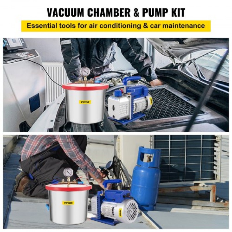 VEVOR 2 Gallon/7,6 L Vacuum Chamber Silicone Epoxy Dessing 4CFM 113L/min 1/3HP Pumpa vacuum