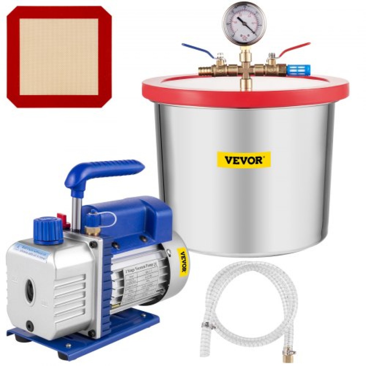 VEVOR 2 Gallon/7,6 L Vacuum Chamber Silicone Epoxy Dessing 4CFM 113L/min 1/3HP Pumpa vacuum