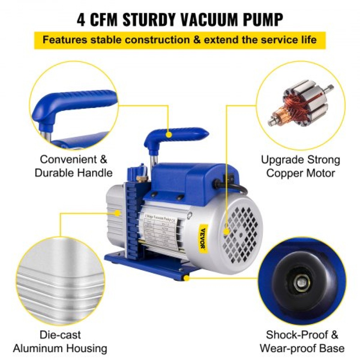 VEVOR 2 Gallon/7,6 L Vacuum Chamber Silicone Epoxy Dessing 4CFM 113L/min 1/3HP Pumpa vacuum