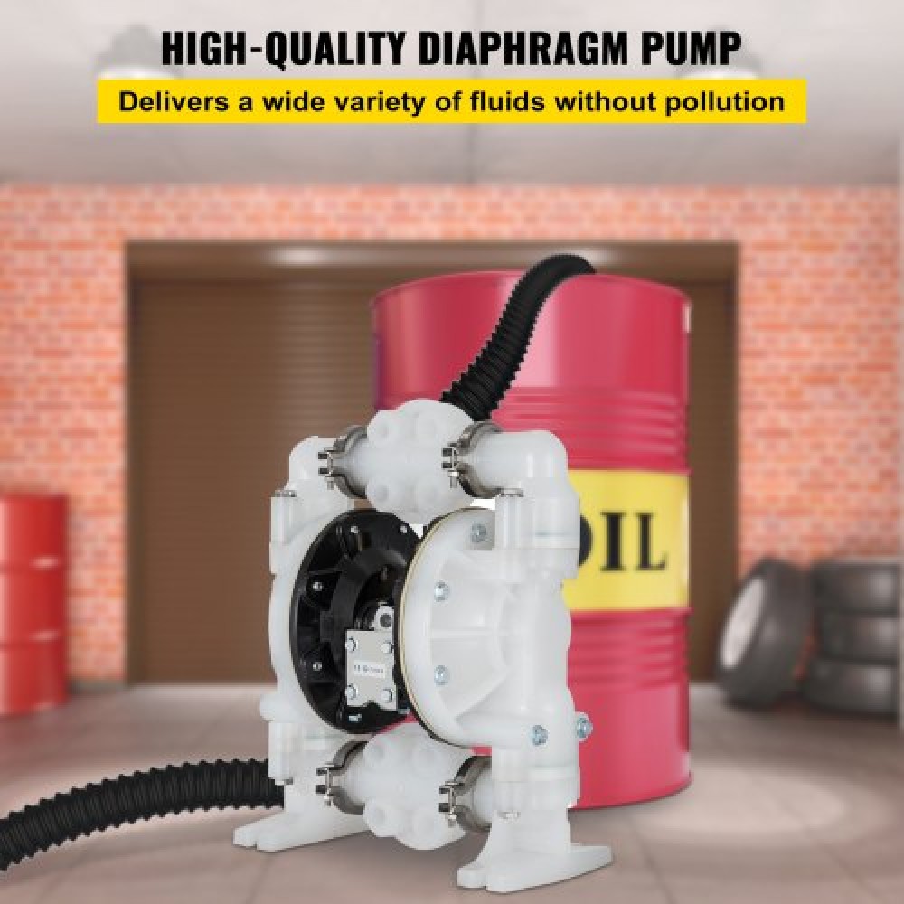 VEVOR Air-Operated Double Diaphragm Pump 25,4mm(1 inch) Init/Outit 113 L/min(30GPM) Πολυπροπυλένιο Max 7 bar (100PSI) για χημική και βιομηχανική χρήση