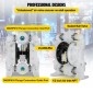 VEVOR Air-Operated Double Diaphragm Pump 25,4mm(1 inch) Init/Outit 113 L/min(30GPM) Πολυπροπυλένιο Max 7 bar (100PSI) για χημική και βιομηχανική χρήση