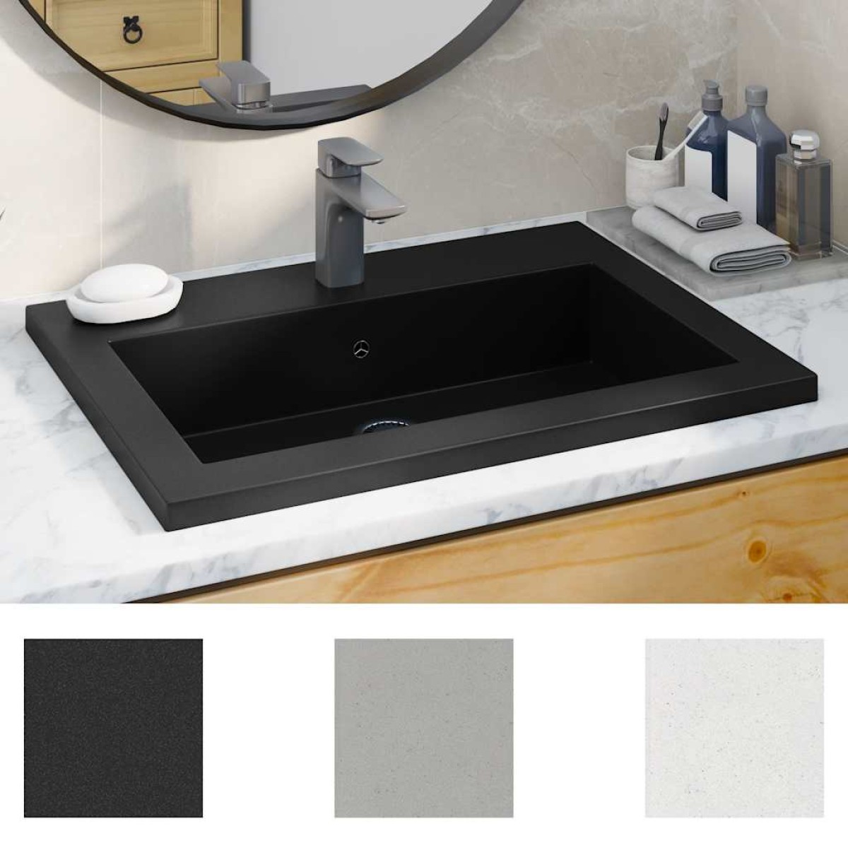 vidaXL Νιπτήρας Μαύρος 600 x 450 x 120 χιλ. Γρανιτένιος