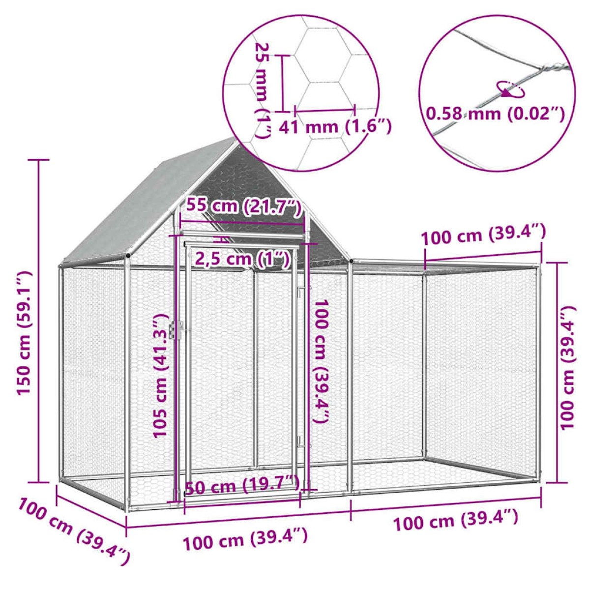 vidaXL Κοτέτσι 2 x 1 x 1,5 μ. από Γαλβανισμένο Χάλυβα