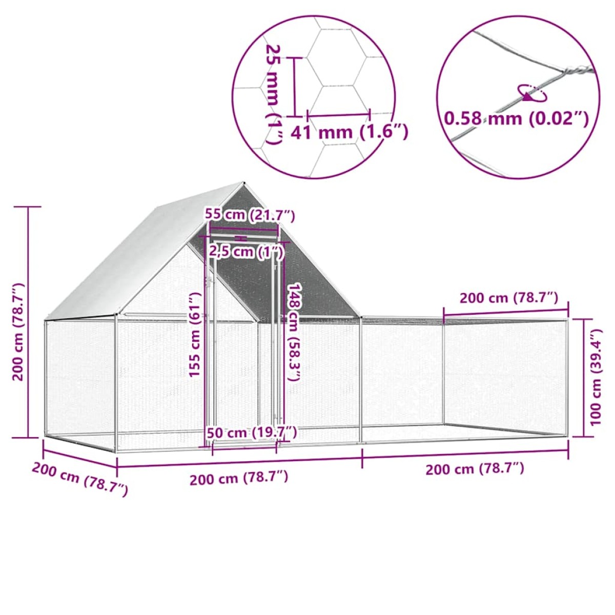 vidaXL Κοτέτσι 4 x 2 x 2 μ. από Γαλβανισμένο Χάλυβα