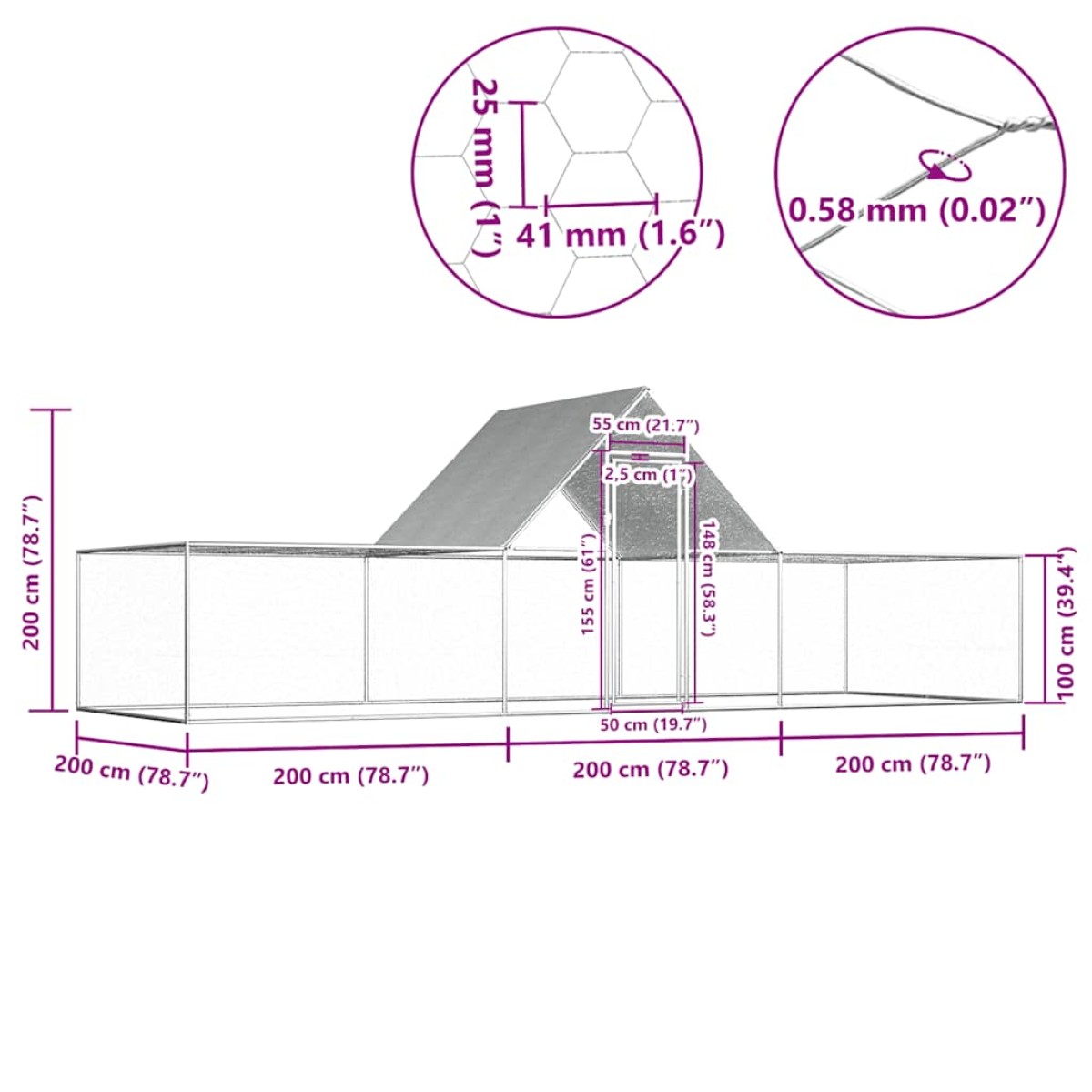 vidaXL Κοτέτσι 6 x 2 x 2 μ. από Γαλβανισμένο Χάλυβα