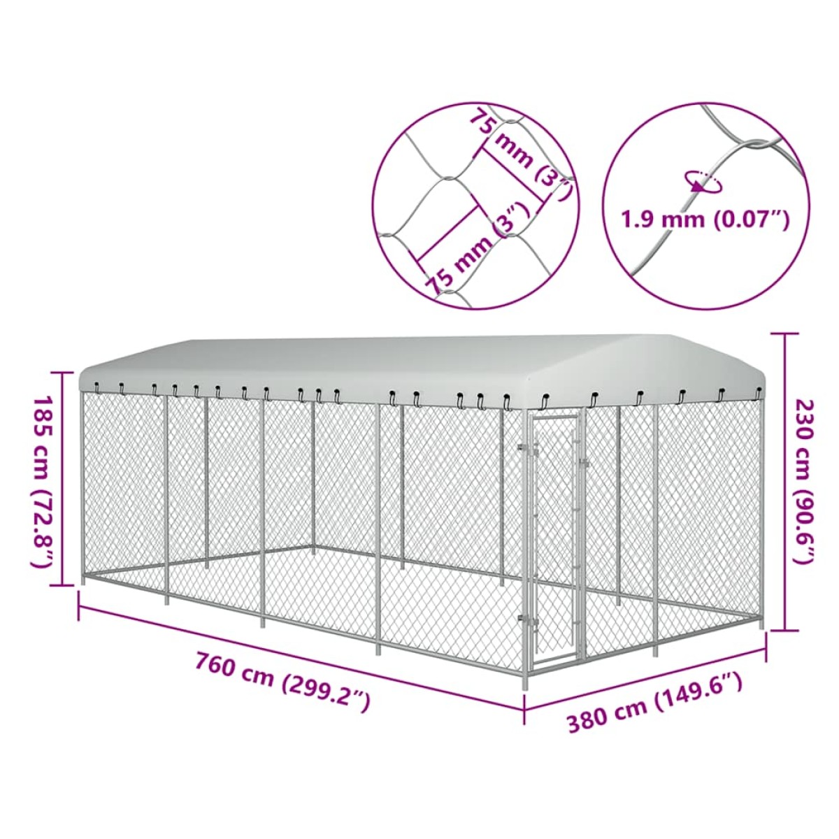 vidaXL Κλουβί Σκύλου Εξωτερικού Χώρου 8 x 4 x 2,3 μ. με Στέγαστρο