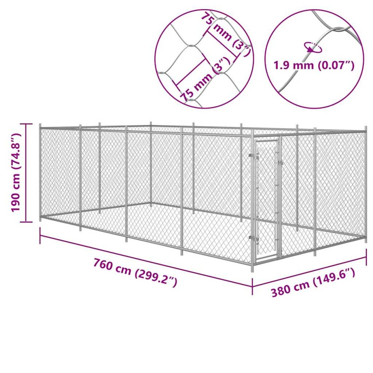 vidaXL Κλουβί Σκύλου Εξωτερικού Χώρου 8 x 4 x 2 μ.