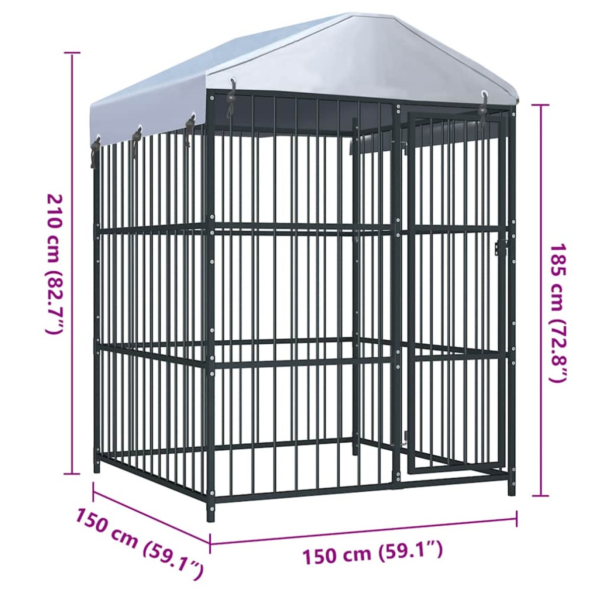 vidaXL Κλουβί Σκύλου Εξωτερικού Χώρου 150 x 150 x 210 εκ. με Στέγαστρο