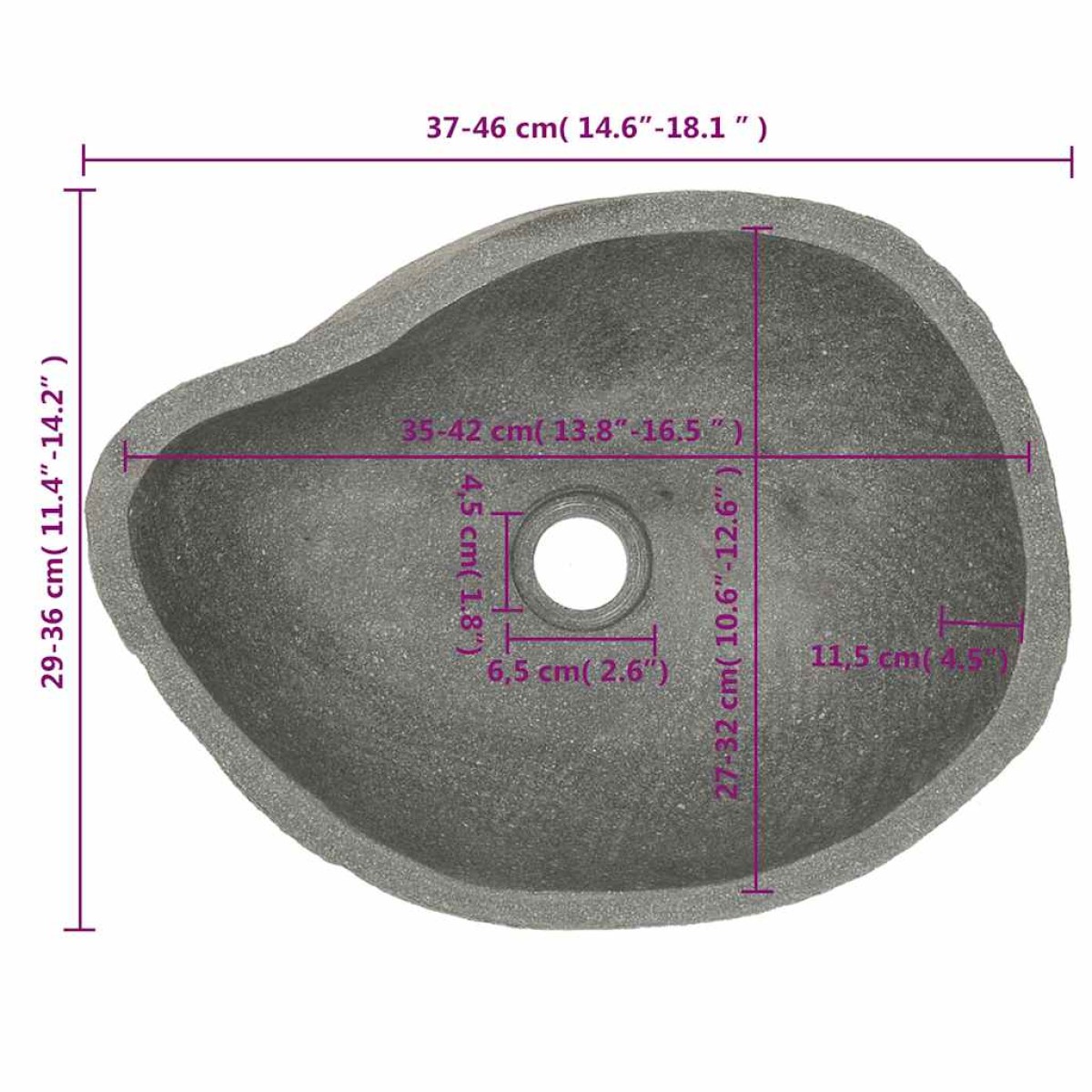 vidaXL Νιπτήρας River Stone Οβάλ 37-46 εκ.