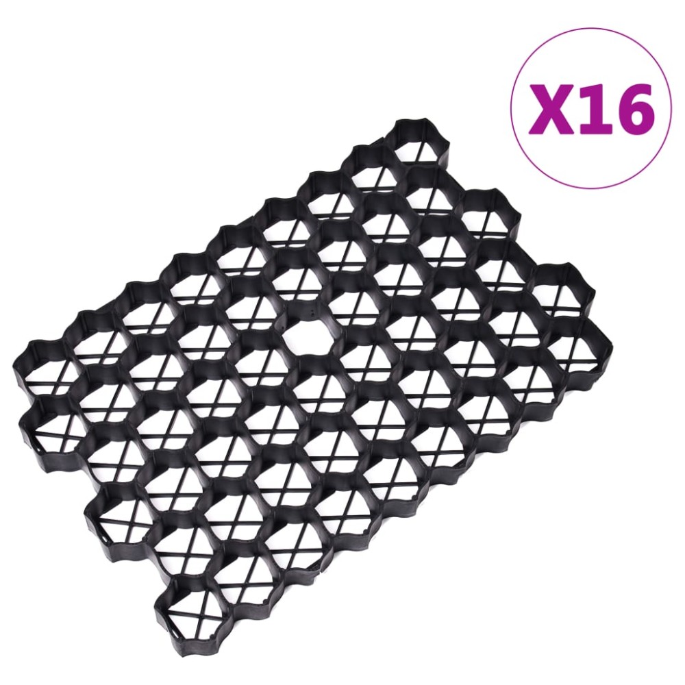 vidaXL Πλέγμα Γκαζόν 16 τεμ. Μαύρο 60 x 40 x 3 εκ. Πλαστικό