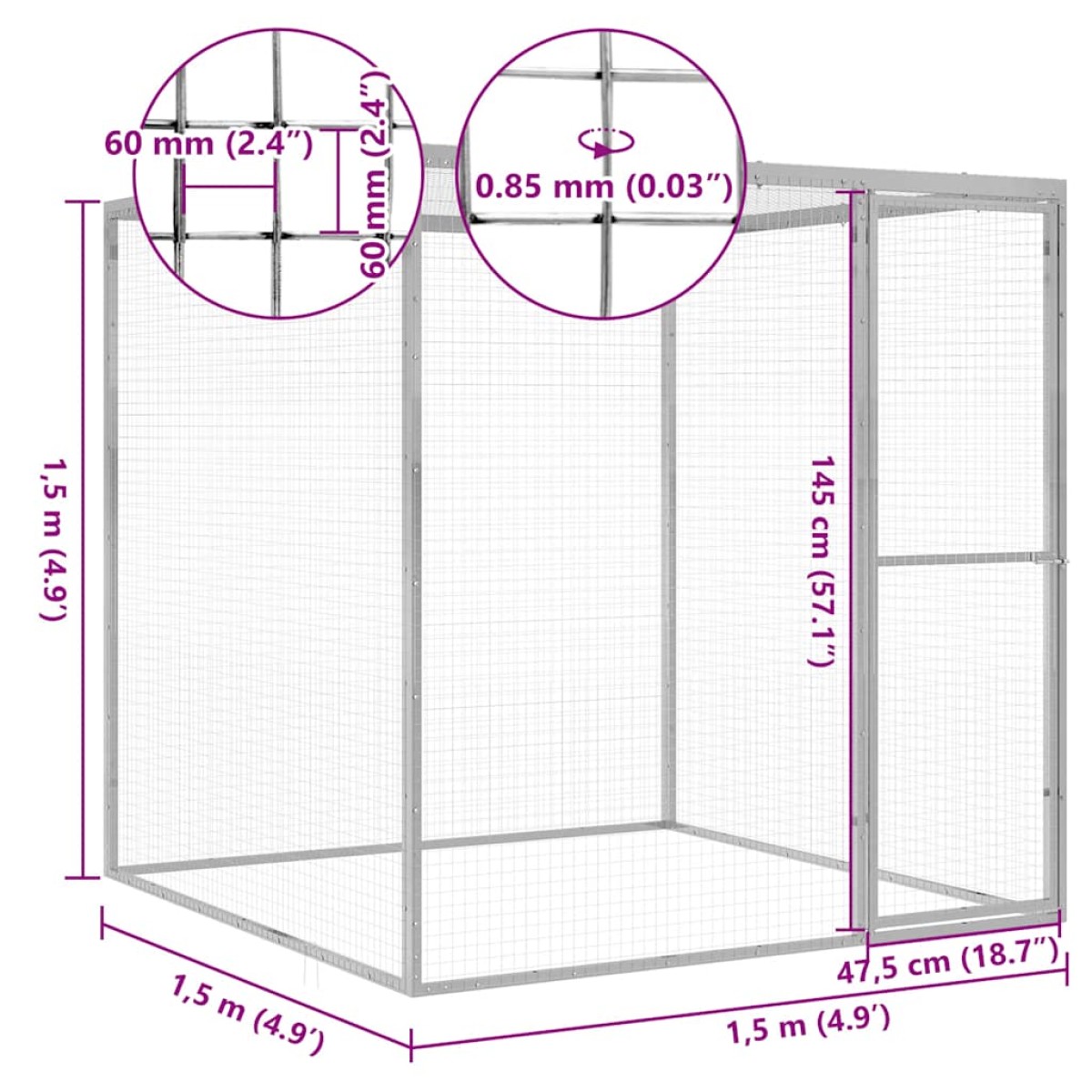 vidaXL Κλουβί Γάτας 1,5 x 1,5 x 1,5 μ. από Γαλβανισμένο Χάλυβα