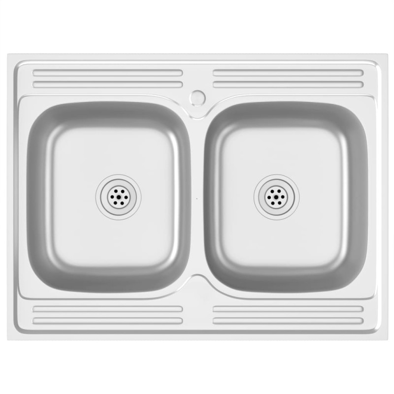 vidaXL Νεροχύτης Διπλή Γούρνα Ασημί 800x600x155 χιλ. Ανοξείδωτο Ατσάλι