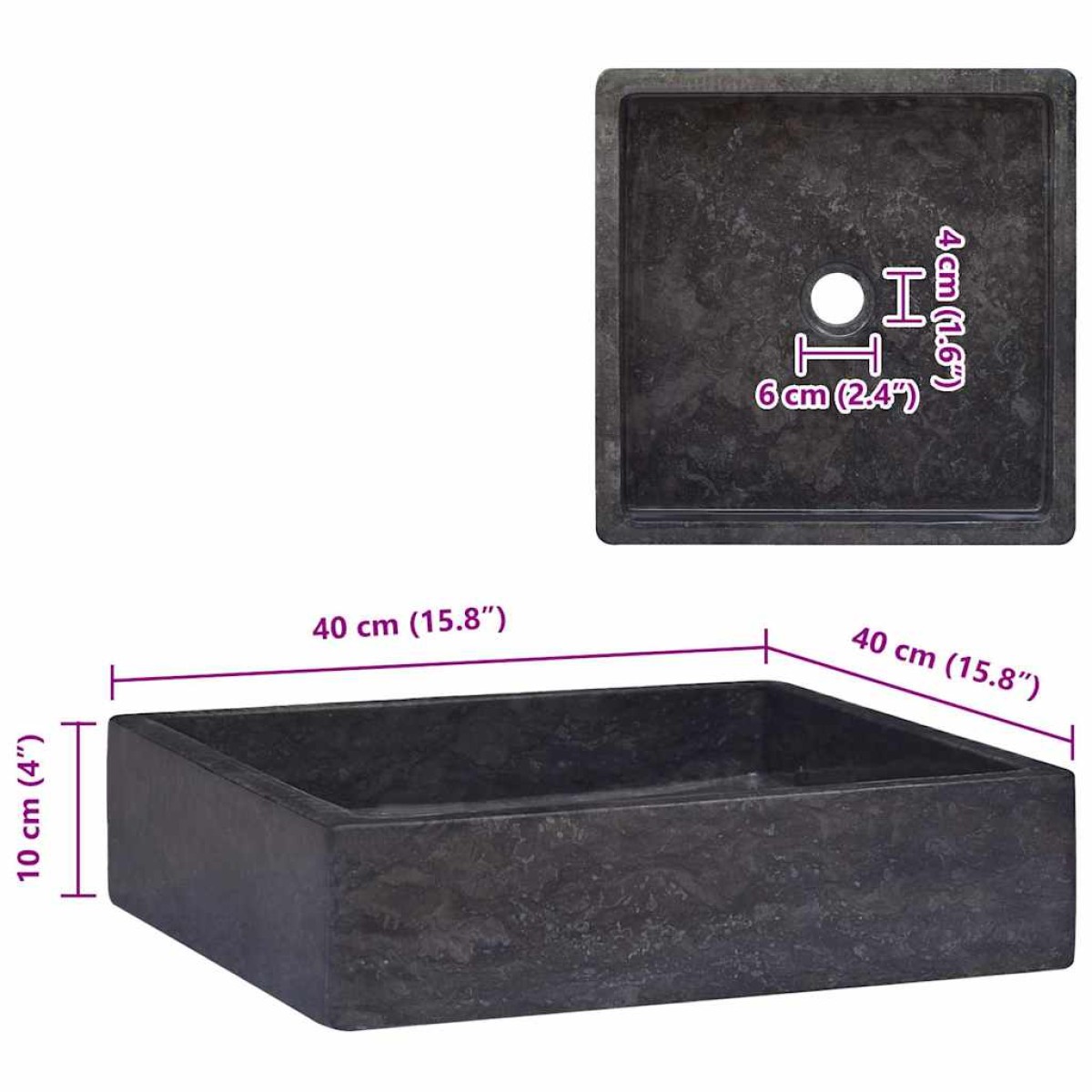vidaXL Νιπτήρας Μαύρος 40 x 40 x 10 εκ. Μαρμάρινος