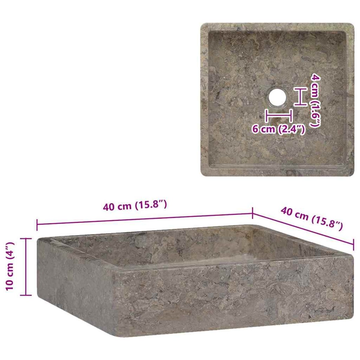 vidaXL Νιπτήρας Γκρι 40 x 40 x 10 εκ. Μαρμάρινος